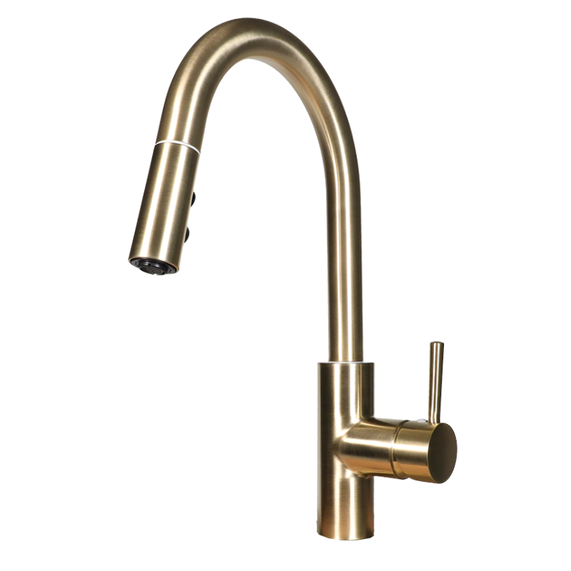 Hudson Single Handle Modern Pull Down Spray Kitchen Faucet G3 Brushed Gold Finish - Image 2